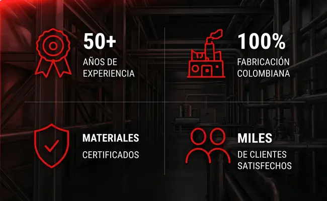 Más de 50 años de experiencia, 100 % fabricación colombiana, materiales certificados y miles de clientes satisfechos
